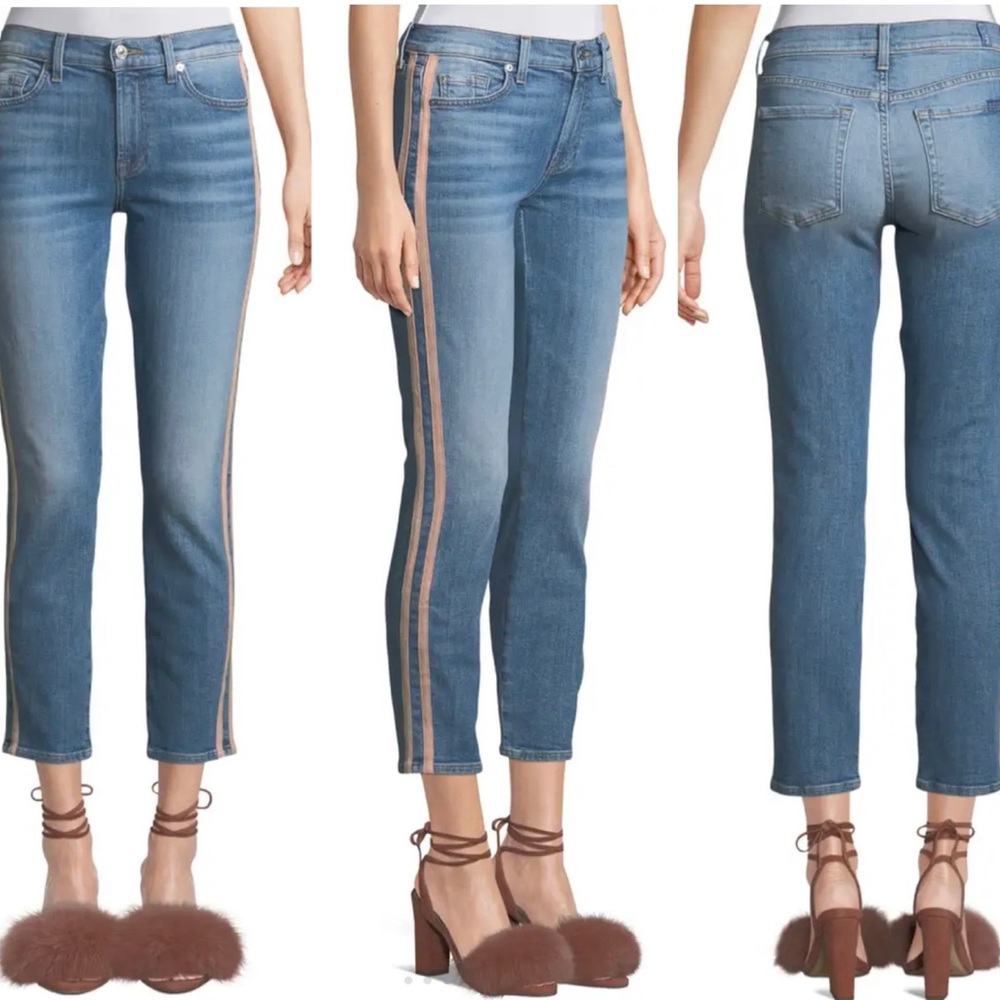 • 7 For All Mankind • Roxanne Straight-Leg Ankle Stripe Denim Jeans • 26 • $229